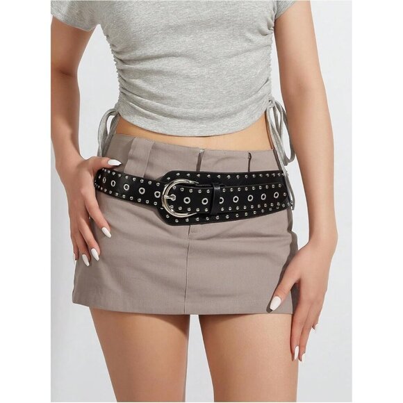 Women\'s Studded Belts Y2k Punk PU Leather Vintage Western Cowgirl Belts Black main image 4